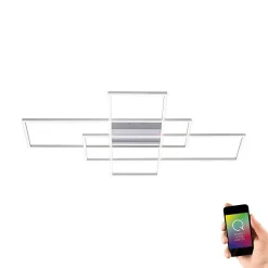 Plafonnier Paul Neuhaus Q-Inigo Led Nickel Mat, 3 Lumieres, Telecommandes