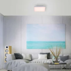 Plafonnier Paul Neuhaus Q-Flag Led Blanc, 1 Lumiere, Telecommandes, Changeur De Couleurs