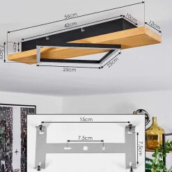 Plafonnier Pompu Led Bois Clair, Noir, 1 Lumiere