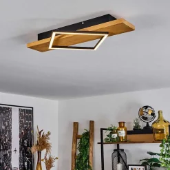 Plafonnier Pompu Led Bois Clair, Noir, 1 Lumiere