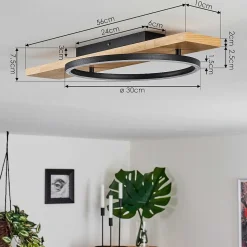 Plafonnier Pompu Led Bois Clair, Noir, 1 Lumiere