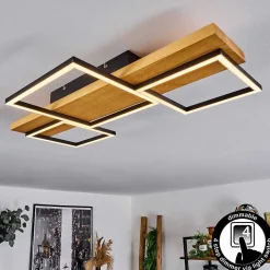 Plafonnier Pompu Led Bois Clair, Noir, 1 Lumiere