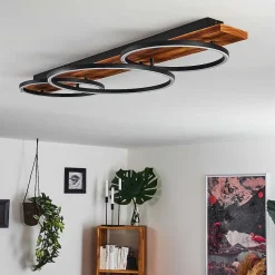 Plafonnier Pompu Led Bois Fonce, Noir, 3 Lumieres