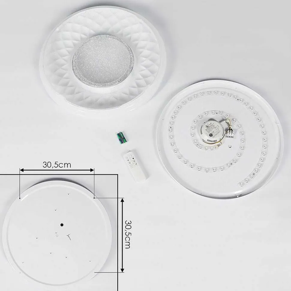 Plafonnier Roseto Led Chrome, Transparent, Blanc, 1 Lumiere, Telecommandes
