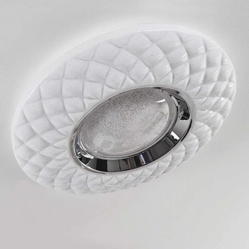 Plafonnier Roseto Led Chrome, Transparent, Blanc, 1 Lumiere, Telecommandes