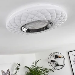 Plafonnier Roseto Led Chrome, Transparent, Blanc, 1 Lumiere, Telecommandes