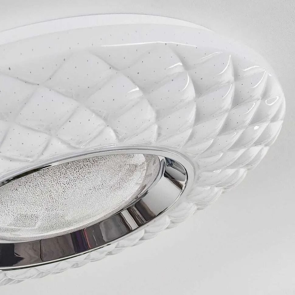 Plafonnier Roseto Led Chrome, Transparent, Blanc, 1 Lumiere, Telecommandes
