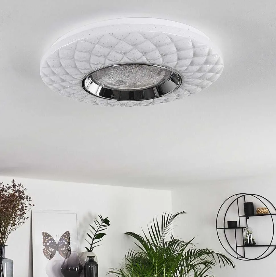 Plafonnier Roseto Led Chrome, Transparent, Blanc, 1 Lumiere, Telecommandes