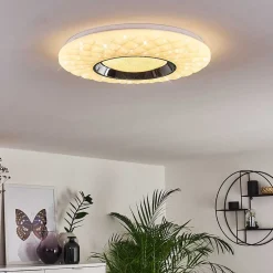 Plafonnier Roseto Led Chrome, Transparent, Blanc, 1 Lumiere, Telecommandes