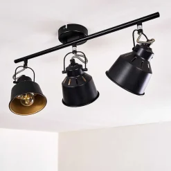 Plafonnier Safari Noir Dore, 3 Lumieres