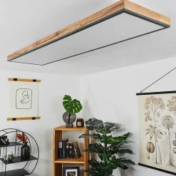 Plafonnier Salmi Led Couleur Bois, Noir, Blanc, 1 Lumiere, Telecommandes