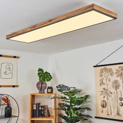 Plafonnier Salmi Led Couleur Bois, Noir, Blanc, 1 Lumiere, Telecommandes
