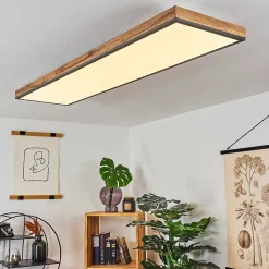 Plafonnier Salmi Led Couleur Bois, Noir, Blanc, 1 Lumiere, Telecommandes