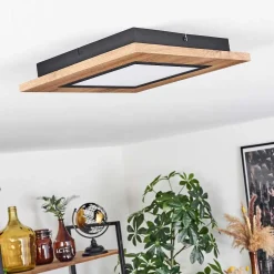 Plafonnier Salmi Led Couleur Bois, Noir, 1 Lumiere