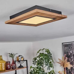 Plafonnier Salmi Led Couleur Bois, Noir, 1 Lumiere