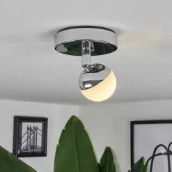 Plafonnier Sanchequias Led Chrome, 1 Lumiere, Telecommandes, Changeur De Couleurs