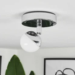 Plafonnier Sanchequias Led Chrome, 1 Lumiere, Telecommandes, Changeur De Couleurs