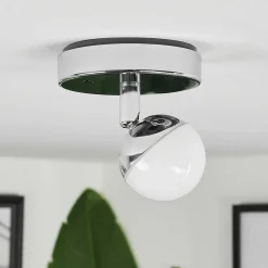 Plafonnier Sanchequias Led Chrome, 1 Lumiere, Telecommandes, Changeur De Couleurs
