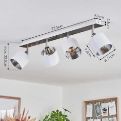 Plafonnier Tibro Argente, Blanc, 4 Lumieres