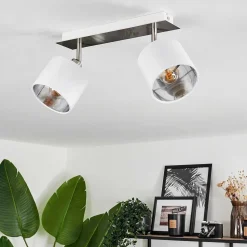 Plafonnier Tibro Nickel Mat, Blanc, 2 Lumieres