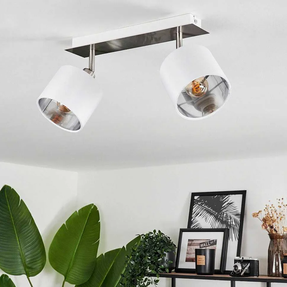 Plafonnier Tibro Nickel Mat, Blanc, 2 Lumieres