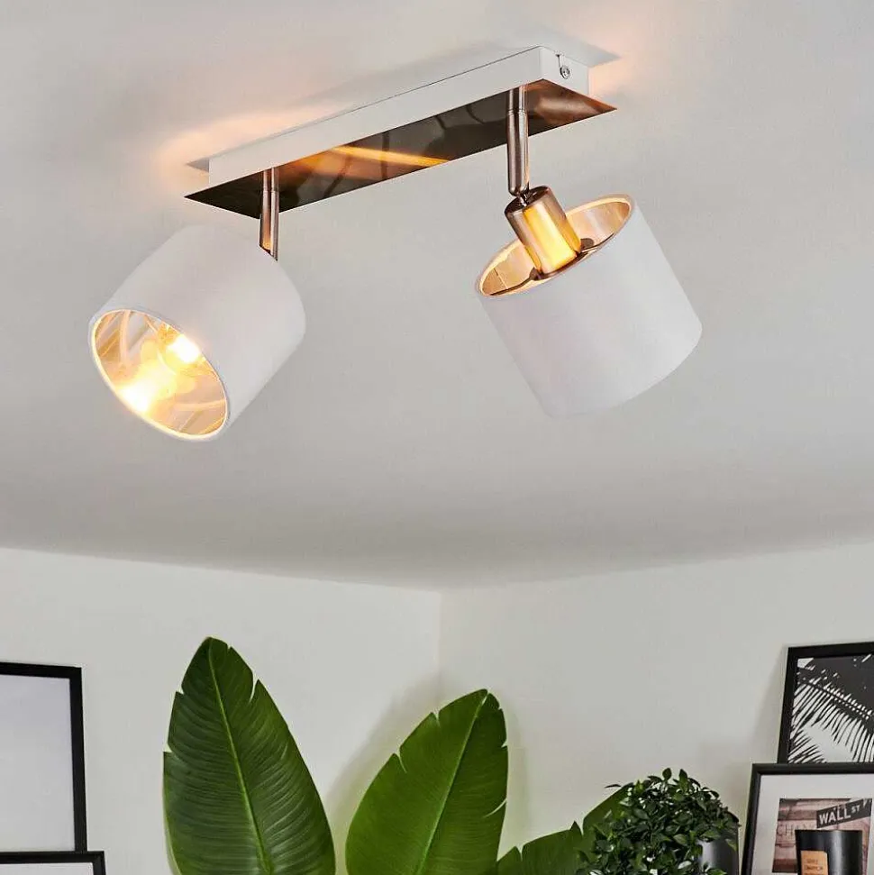 Plafonnier Tibro Nickel Mat, Blanc, 2 Lumieres