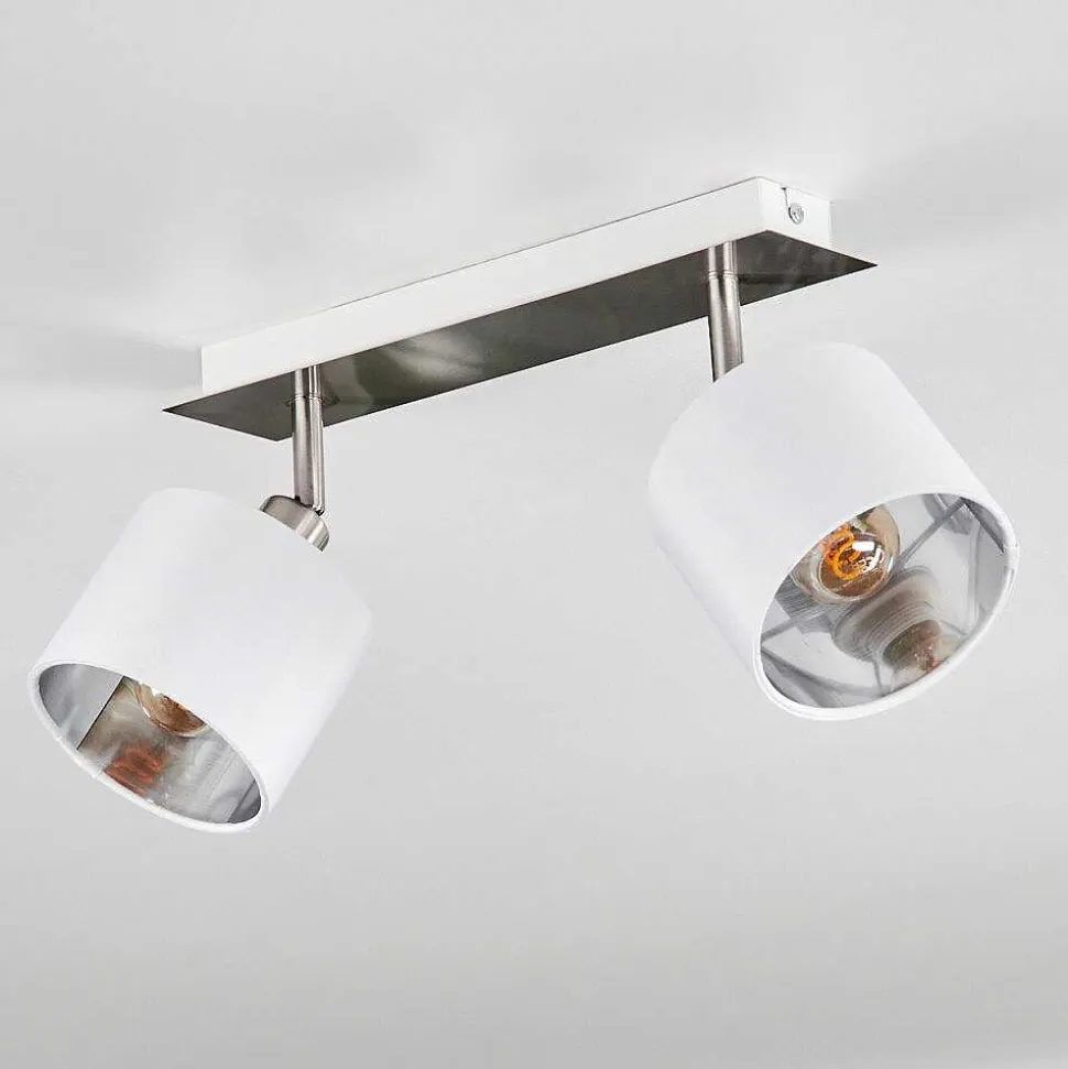 Plafonnier Tibro Nickel Mat, Blanc, 2 Lumieres