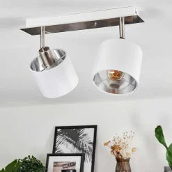 Plafonnier Tibro Nickel Mat, Blanc, 2 Lumieres