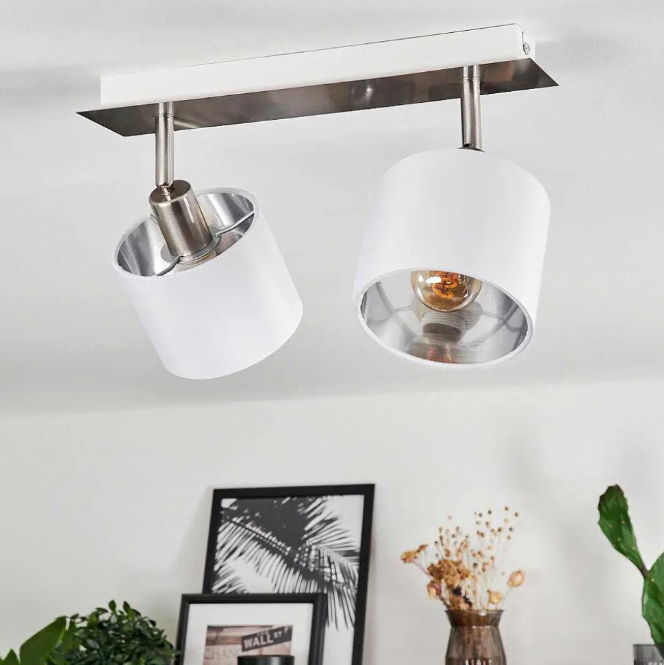 Plafonnier Tibro Nickel Mat, Blanc, 2 Lumieres