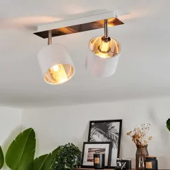 Plafonnier Tibro Nickel Mat, Blanc, 2 Lumieres