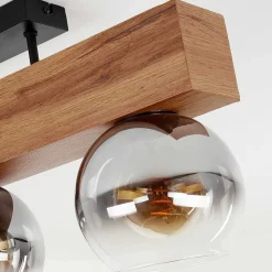 Plafonnier Vouhet Brun, Couleur Bois, Noir, 4 Lumieres