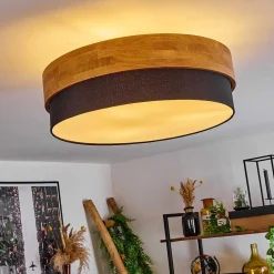Plafonnier Vrolle Bois Clair, Nickel Mat, 3 Lumieres