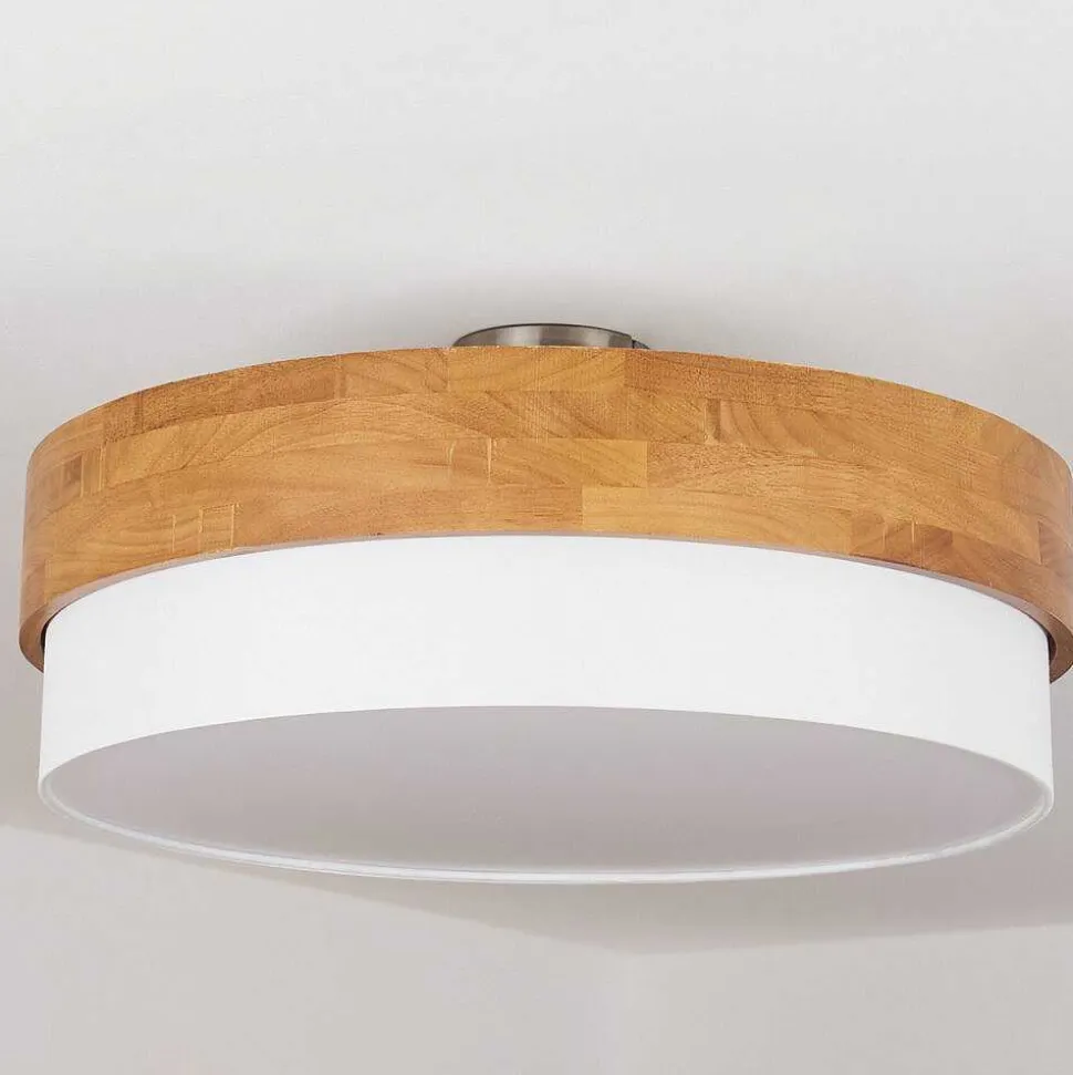 Plafonnier Vrolle Bois Clair, Nickel Mat, 3 Lumieres