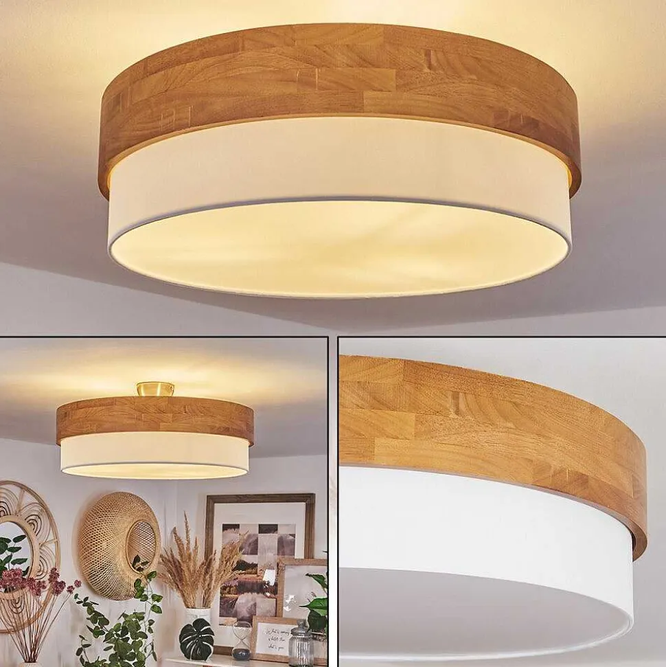 Plafonnier Vrolle Bois Clair, Nickel Mat, 3 Lumieres