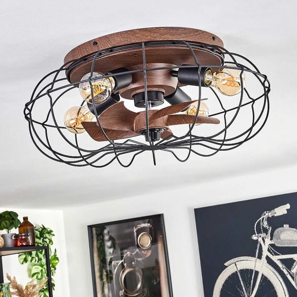 Plafonnier Wemude Brun, Noir, 4 Lumieres, Telecommandes