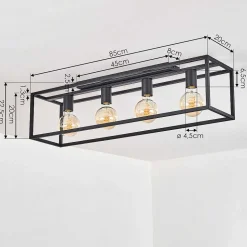 Plafonnier Wick Noir, 4 Lumieres