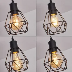 Plafonnier Yaak Bois Clair, Noir, 4 Lumieres