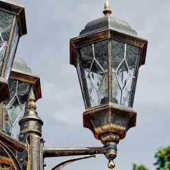 Reverbere Hongkong Or, Laiton, Transparent, 3 Lumieres