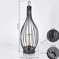 Set De Lampe De Table Solaire Quillagua Led Noir, 1 Lumiere