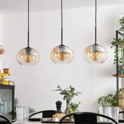Suspension - Verre Apedo Ambre, Clair, 3 Lumieres