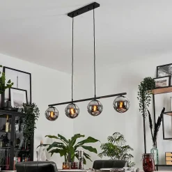 Suspension - Verre Gastor Chrome, Fume, 4 Lumieres