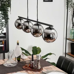 Suspension - Verre Gastor Chrome, Fume, 4 Lumieres