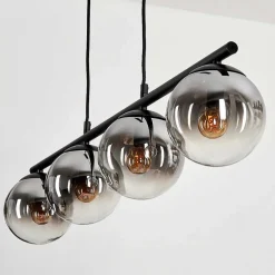 Suspension - Verre Gastor Chrome, Clair, Fume, 4 Lumieres