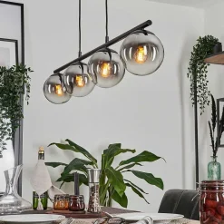 Suspension - Verre Gastor Chrome, Clair, Fume, 4 Lumieres
