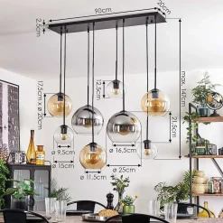 Suspension - Verre Koyoto Ambre, Clair, Fume, 8 Lumieres