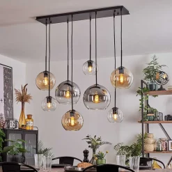 Suspension - Verre Koyoto Ambre, Clair, Fume, 8 Lumieres
