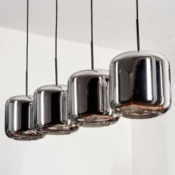 Suspension - Verre Lauden Chrome, Fume, 4 Lumieres