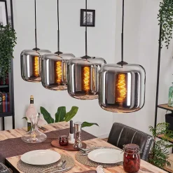 Suspension - Verre Lauden Chrome, Fume, 4 Lumieres