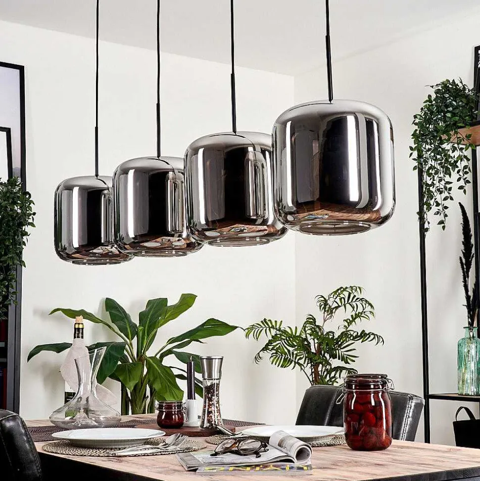 Suspension - Verre Lauden Chrome, Fume, 4 Lumieres