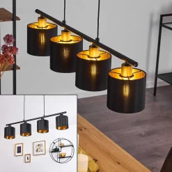 Suspension Alsen Noir, 4 Lumieres